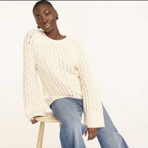 J•Crew | Women's Cotton Blend Bouclé Cable Knit Crew Neck Pullover Sweater